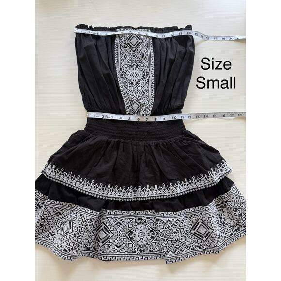 Ramy Brook NWT Jaycee Black Strapless Embroidered Cotton Ruffle Mini Dress L & S - Picture 15 of 16